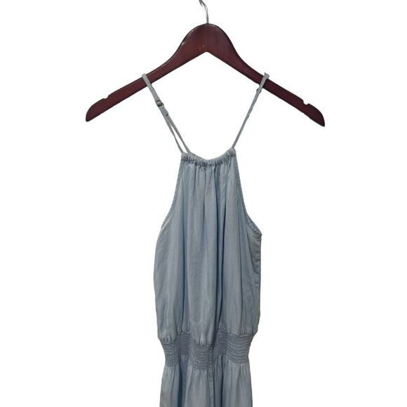 Rails Blue Chambray High Neckline Cinched Waist Romper Size XS Coastal Beachy - Picture 2 of 7